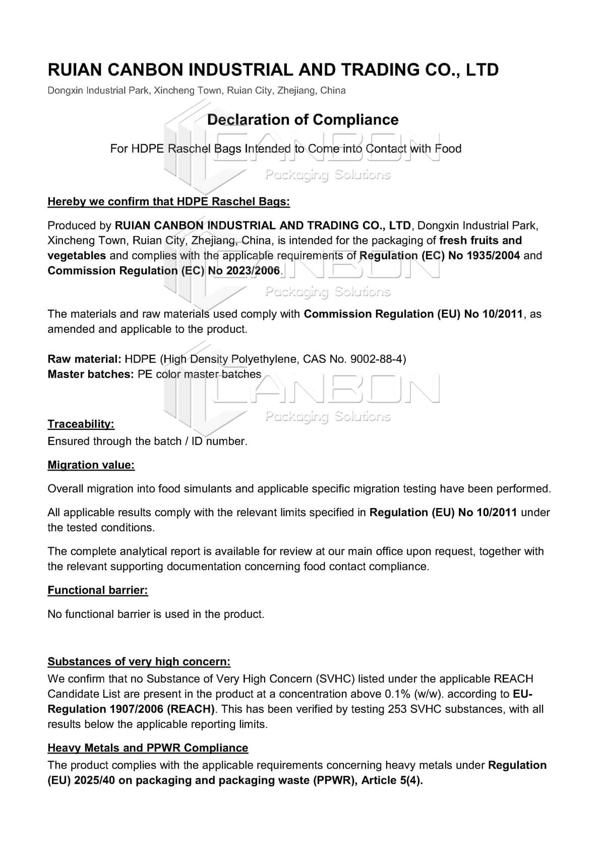 DoC-HDPE Raschel Bags